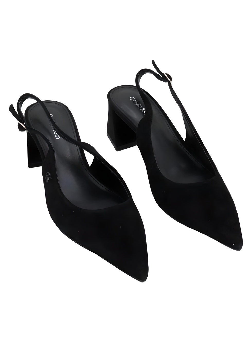 Calvin Klein Sarra Black Suede Pointed Toe Block Heel Slingback Pumps Size 6.5M